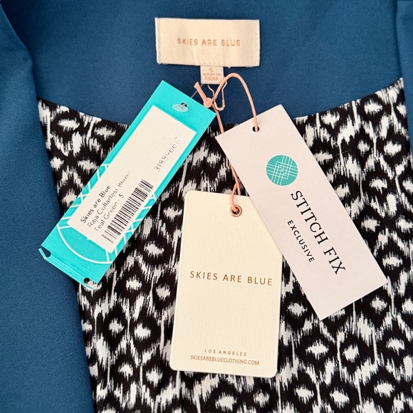 SKIES ARE BLUE X STITCH FIX | Raja Collarless Blazer in Teal Green, Size Small - Picture 7 of 8